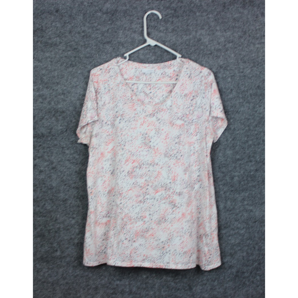 Pure Jill Shirt Women's 1X White with Specs of Orange Black Short Sleeve‎